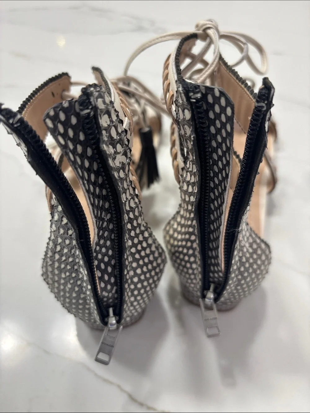 Coach Two-Tone Lace-Up Gladiator Sandal in Pale Pink and Black